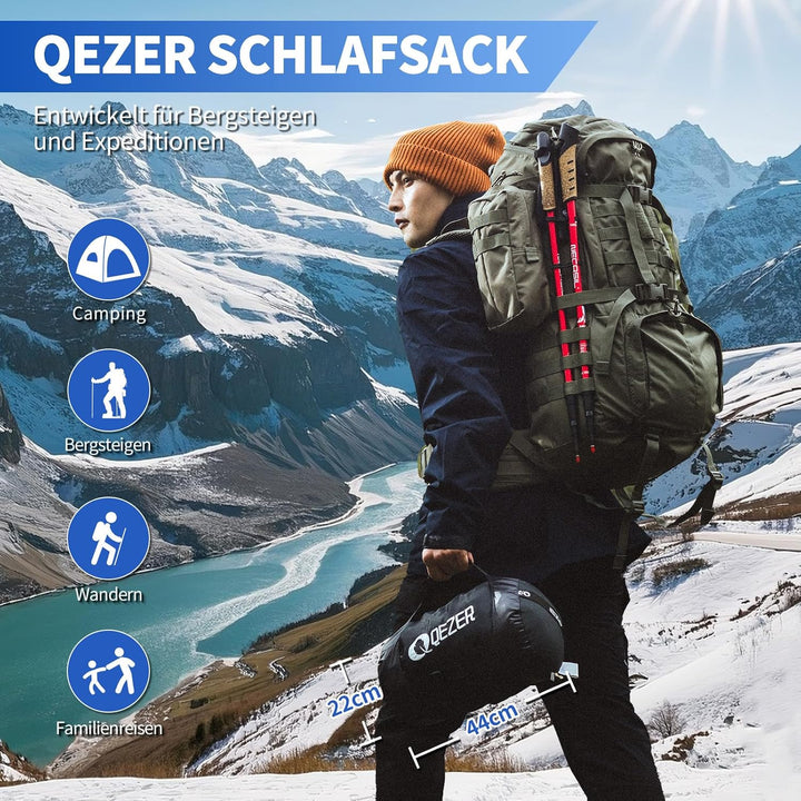 Daunenschlafsack,Warmer Leichter Winter Schlafsack 0°C bis -23°C für Erwachsener und Kind 4 Jahresze