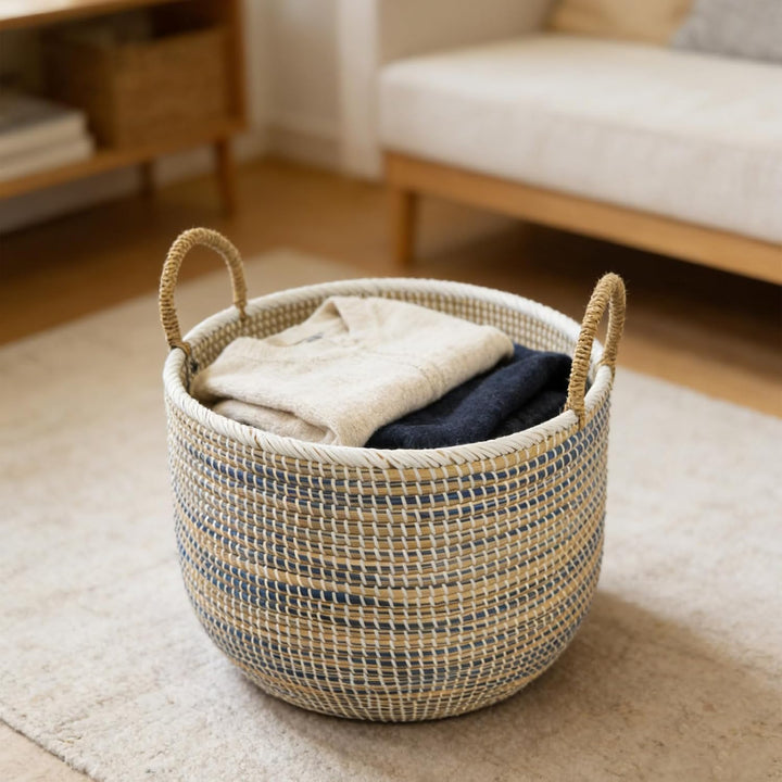 3-teilig Handgefertigter Seegras Aufbewahrungskorb-Set aus Vietnam, 31.5L/17.4L/8.4L, Wäschekorb mit