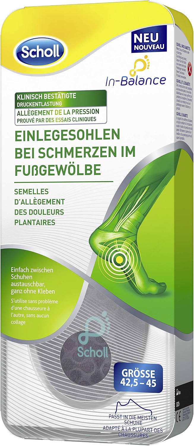 Scholl InBalance Einlegesohlen für Schuhe in Grösse 42.5-45 – Sohlen bei Schmerzen im Fussgewölbe –