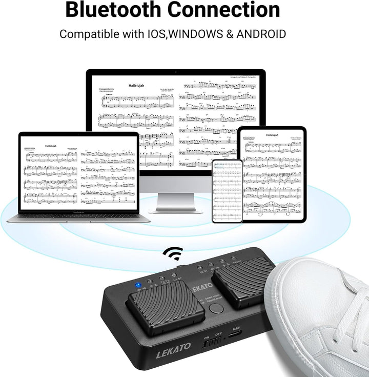 LEKATO Bluetooth Page Turner Pedal für Tablet Smartphone, Wiederaufladbares Page Turning Pedal, Drah