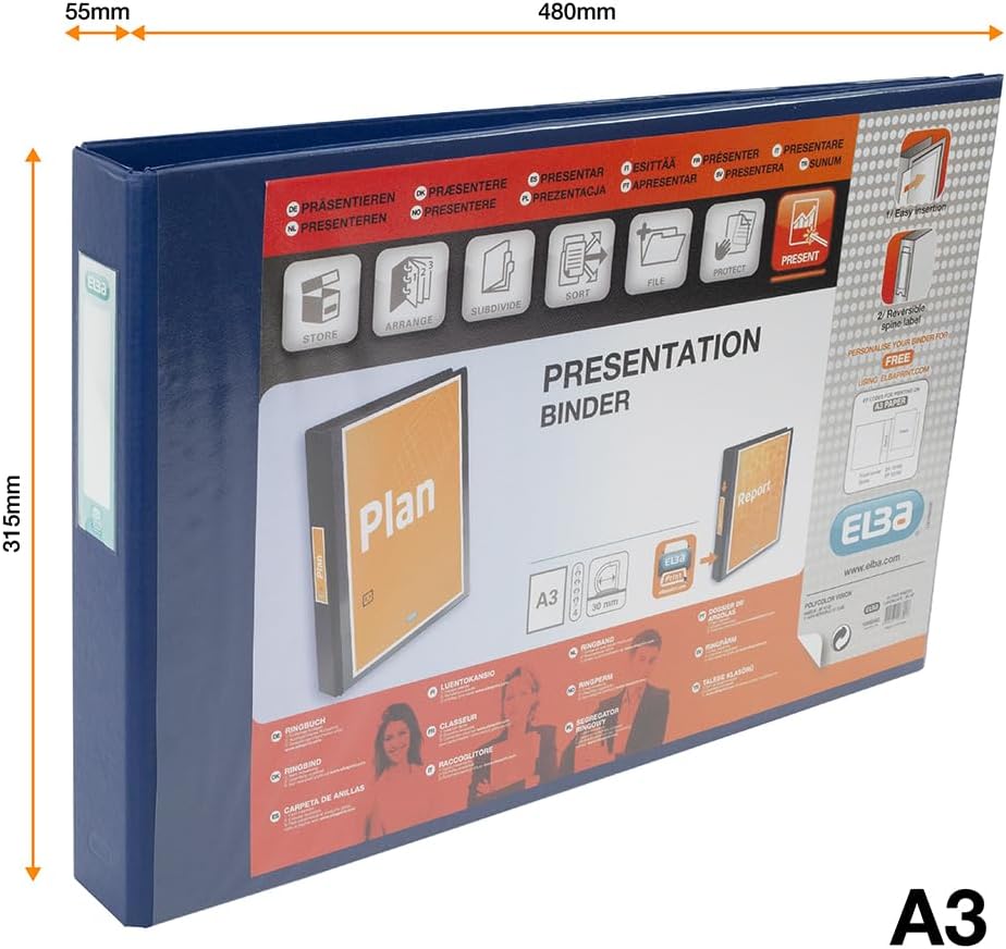 ELBA VISION 55 mm A3 Landschaft 4D Ringbuch, blau rot / schwarz, rot / schwarz