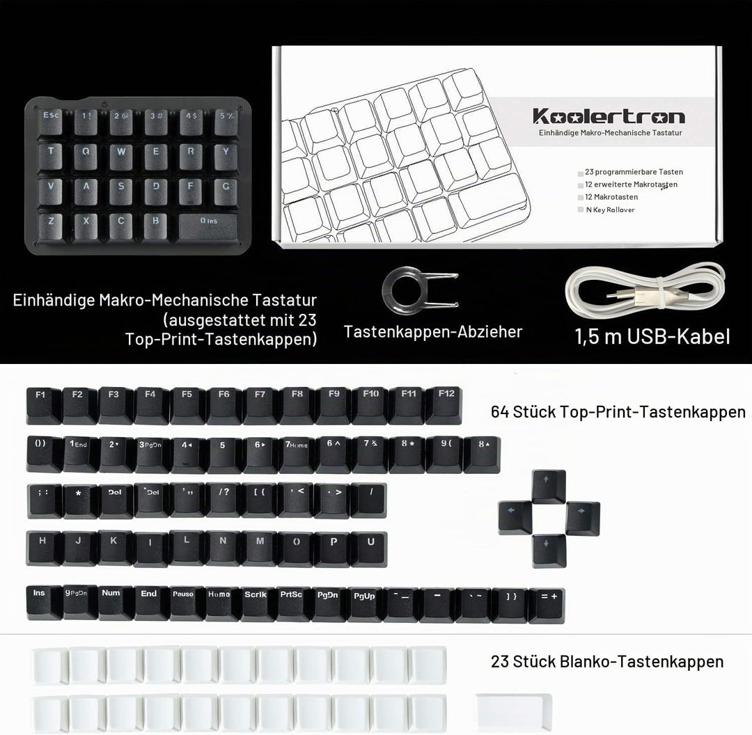 Koolertron Einhand Mini Tastatur, Mechanische Gaming Tastatur mit 23 Voll Programmierbaren Tasten, G