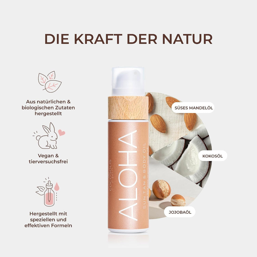 COCOSOLIS ALOHA Bräunungsbeschleuniger – Bio-Bräunungsöl mit Vitamin E &amp; Duft nach Kokos für schnell