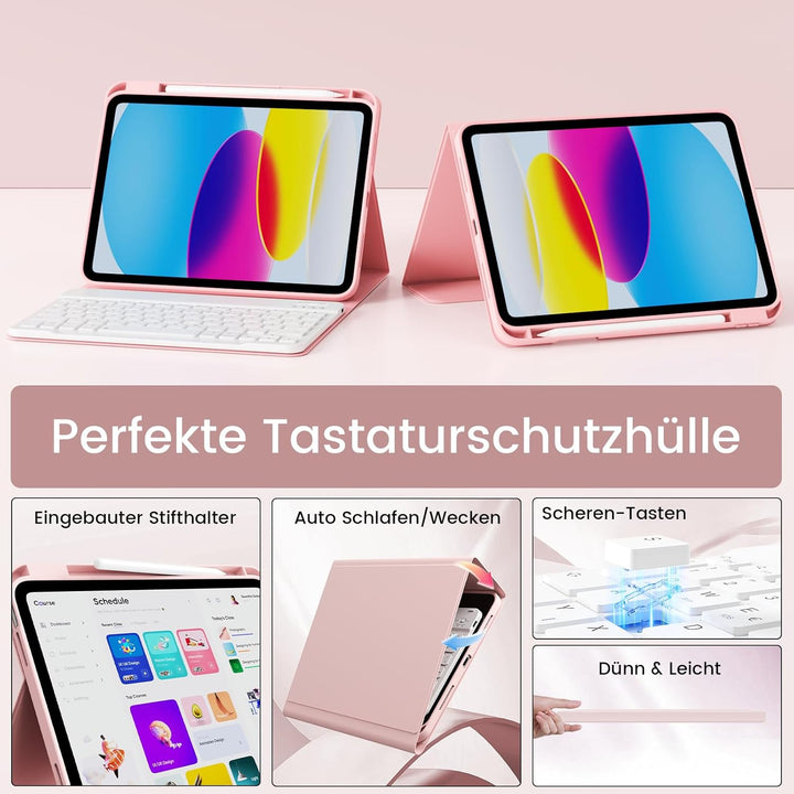 Hülle mit Tastatur für iPad 11/10 Generation mit Stifthalter, Magnetisch Abnehmbare Kabellose Blueto
