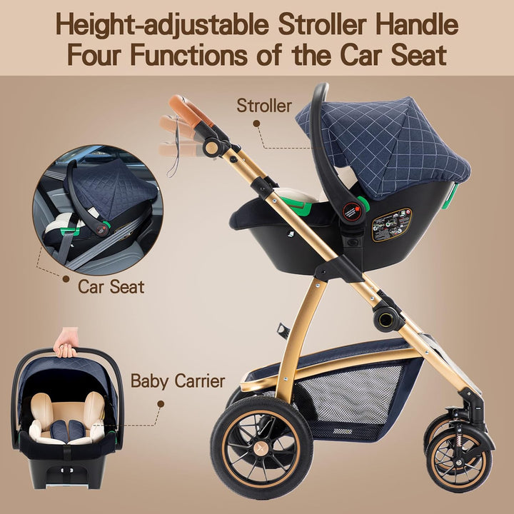 Gcarebb 3 in 1 Kinderwagen Reisesystem, Kinderwagen mit höhenverstellbarem Griff, Reisewagen mit Mos