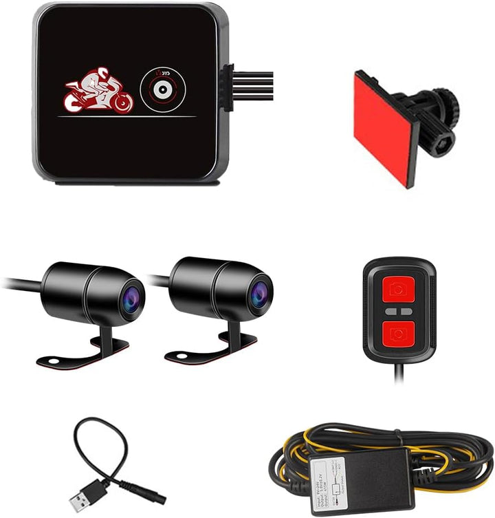 VSYSTO Dashcam Motorrad Motorrad Kamera 1080p Doppellinse Kamera Motorrad Vorne Hinten WiFi 130° Wei