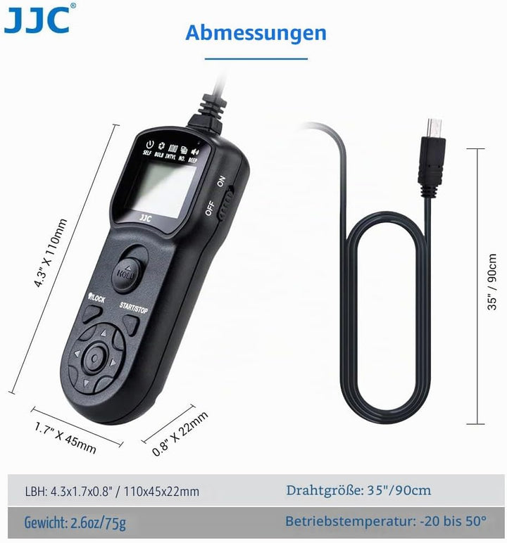 JJC Timer Fernbedienung mit Stativ Halter Klemme für Sony Alpha ZV-1 A6600 A6500 A6300 A7IV A7III A7