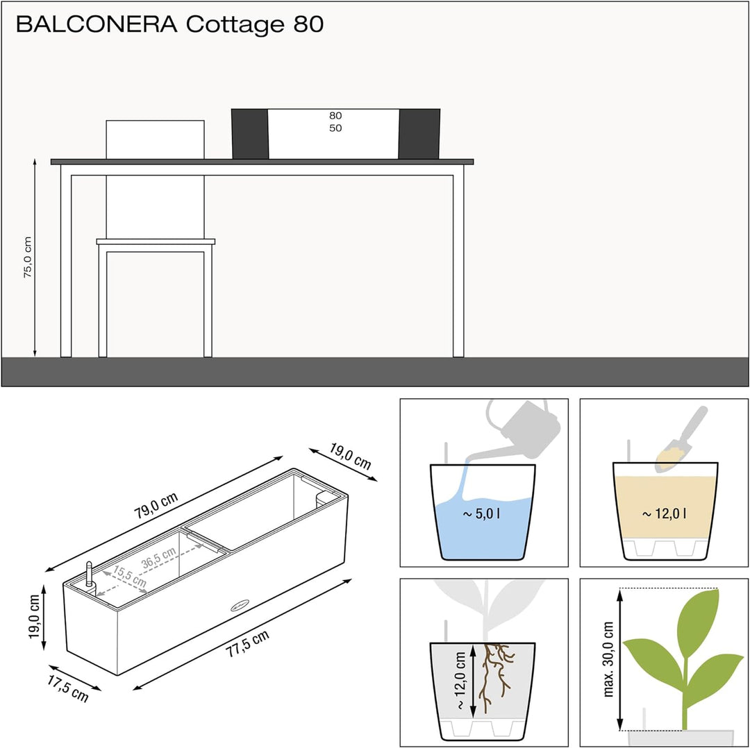 LECHUZA BALCONERA Cottage 80 mokka 15615 Garten 79x19x19 cm Mokka, Garten 79x19x19 cm Mokka