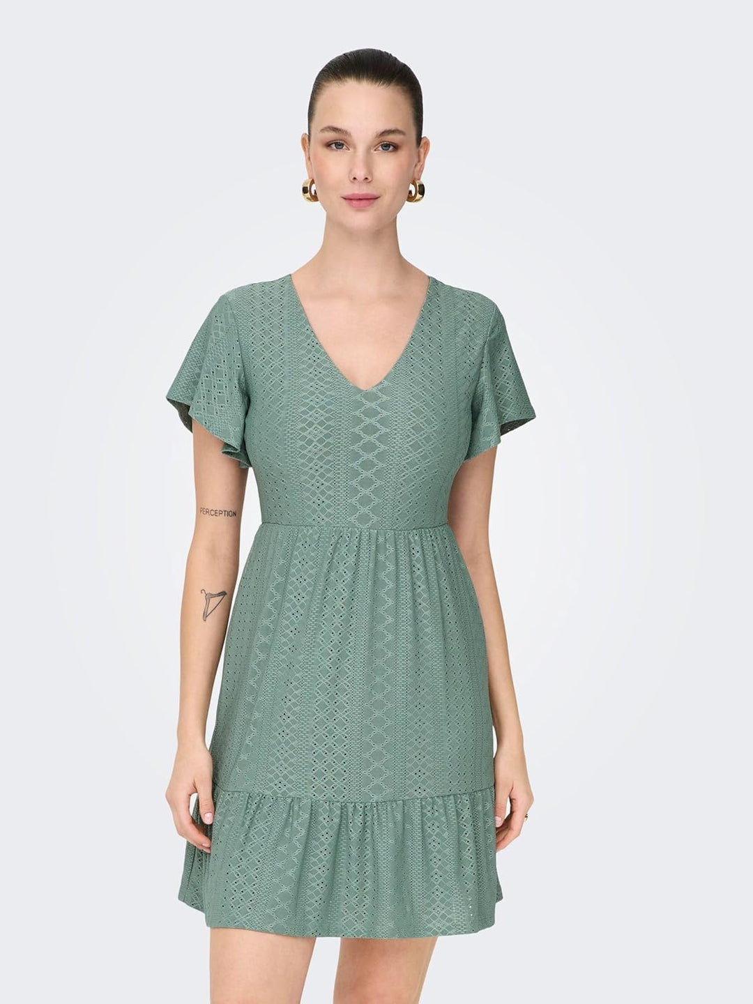 ONLY Damen Onlsandra S/S V-Neck Dress JRS S Chinois Green, S Chinois Green
