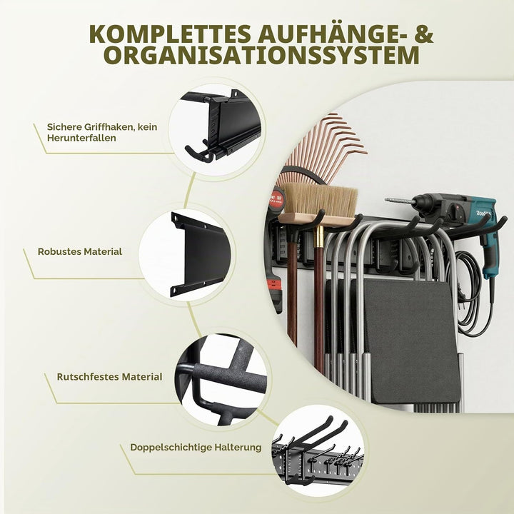 Werkzeughalter mit 12 Wandhalterungen, Garagen-Werkzeug-Management-Wandregal – 122 cm gummibeschicht