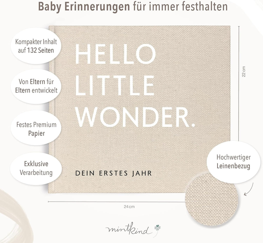 mintkind® Babytagebuch mein erstes Jahr Babyalbum Erinnerungsbuch Baby Coffee Table Edition Leinenei