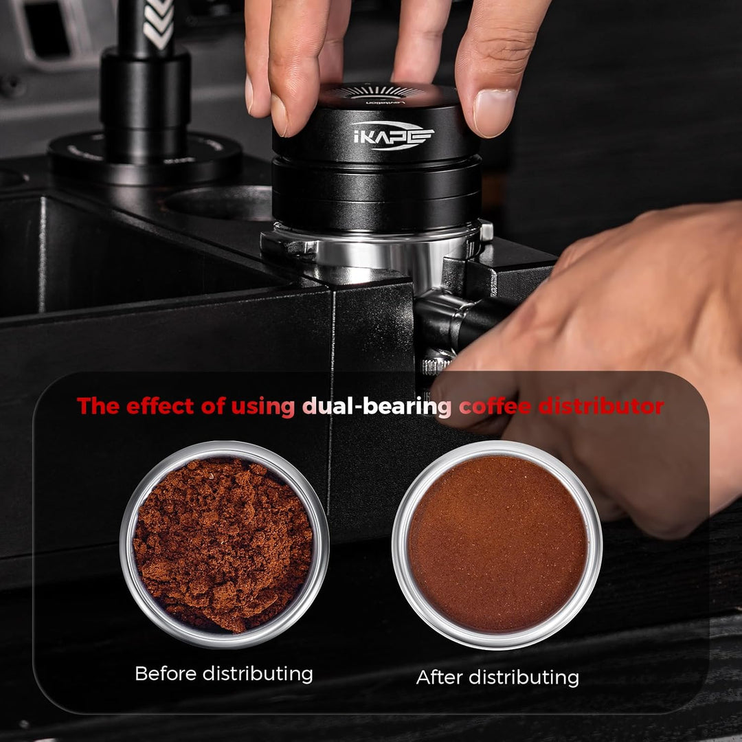 IKAPE 53,3 mm Neuer verbesserter Espresso-Kaffeeverteiler, Kaffee-Doppellager & Hochgeschwindigkeits