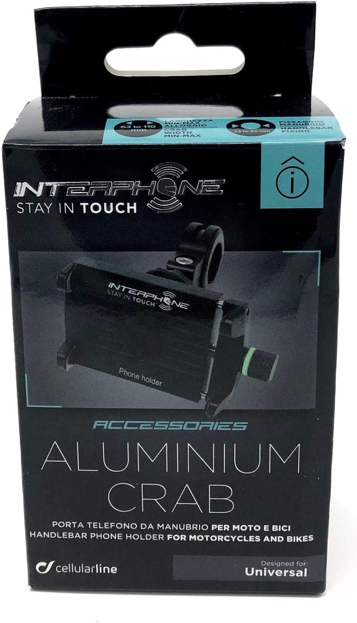 Interphone Cellularline SMMOTOALU | Motorradhalterung, Schwarz – Halterung (Telefon, Motorrad, schwa