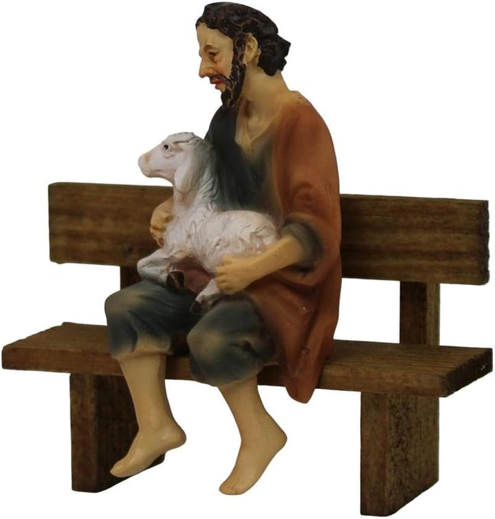 ZICOM Krippenfigur Miniaturfigur Hirte mit Schaf sitzend Höhe 6,8cm handbemalt Polyresin, Modellbau