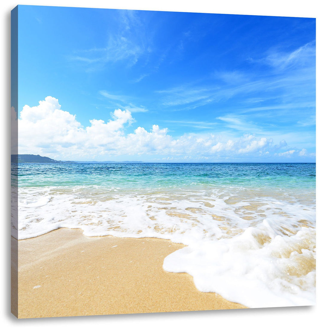 Pixxprint Strand bei Sonnenuntergang / 70x70cm Leinwandbild bespannt auf Holzrahmen/Wandbild Kunstdr