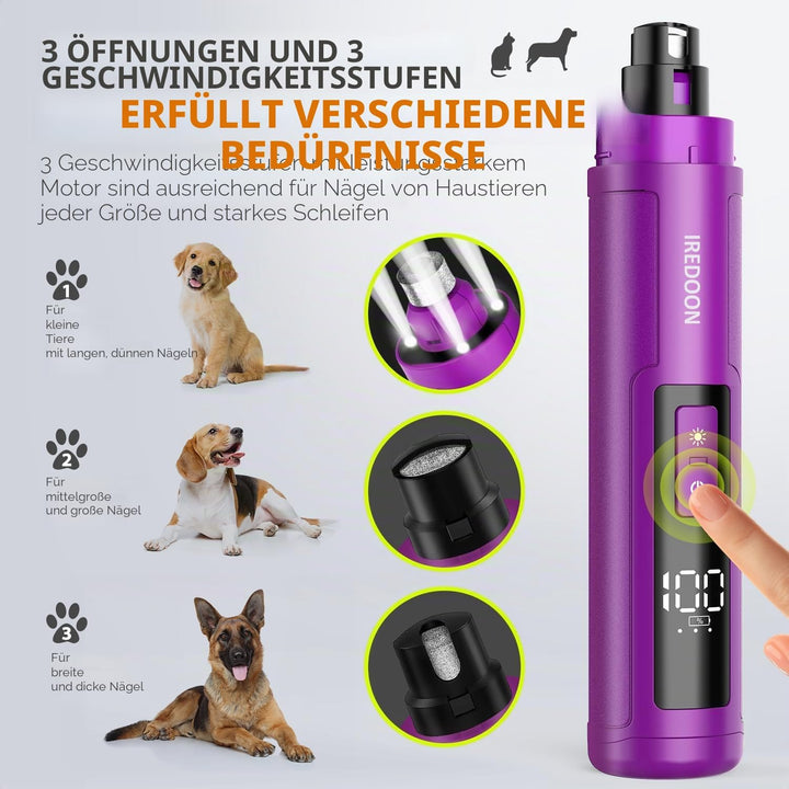 Profi Krallenschleifer für Hunde 3-Gang Mit 4 LED-Leuchten – Neuester Krallenschleifer Mit Leistungs