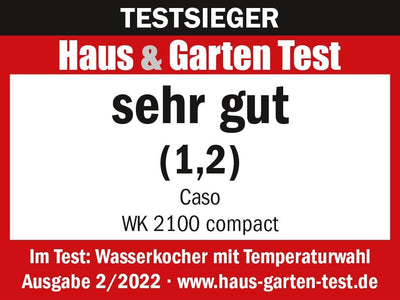 CASO WK 2100 compact-Design Wasserkocher, Leistungsstarke 2200 Watt, Kompakte Grösse mit 1,2 Liter K