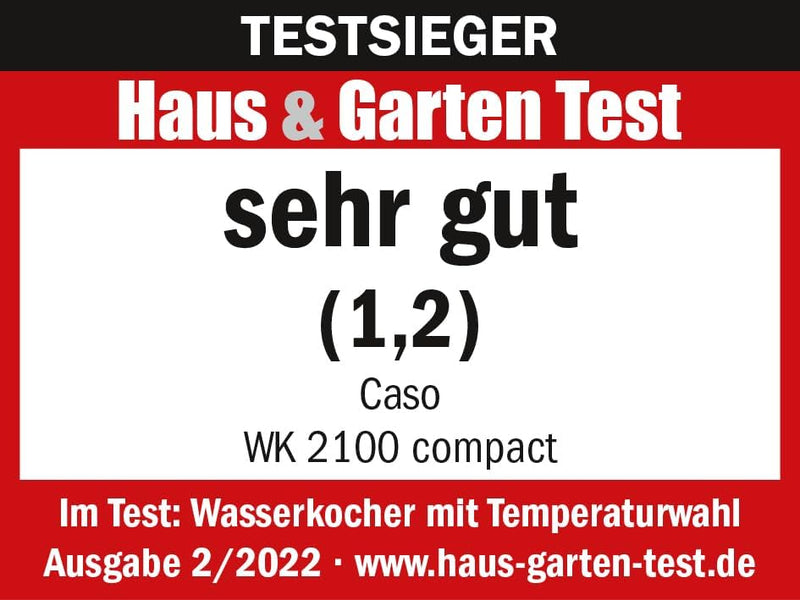 CASO WK 2100 compact-Design Wasserkocher, Leistungsstarke 2200 Watt, Kompakte Grösse mit 1,2 Liter K