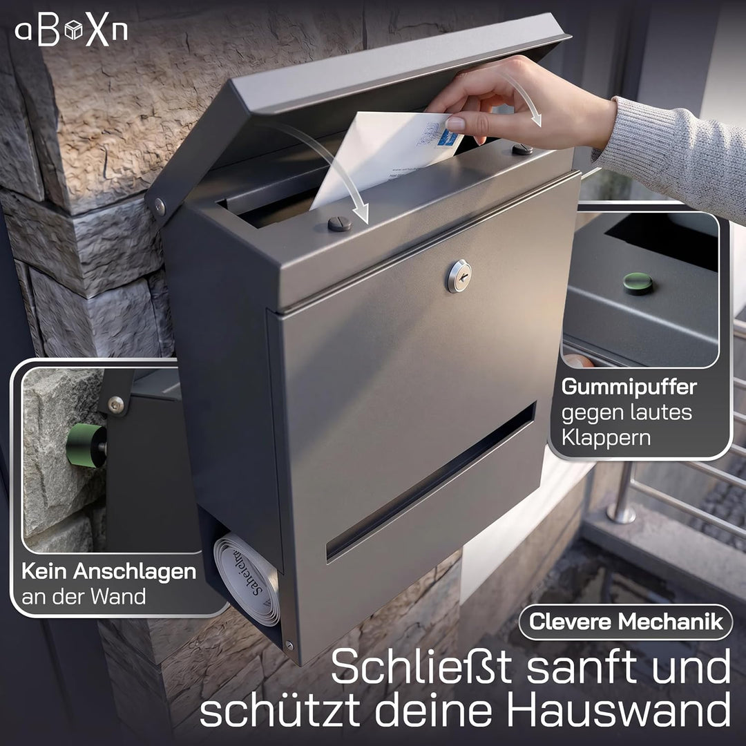 Briefkasten Anthrazit modern gross mit Zeitungsfach &amp; Sichtfenster | UV&amp;Wetterfest aus Stahlblech mi