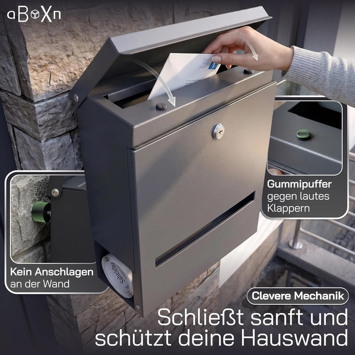 Briefkasten Anthrazit modern gross mit Zeitungsfach &amp; Sichtfenster | UV&amp;Wetterfest aus Stahlblech mi