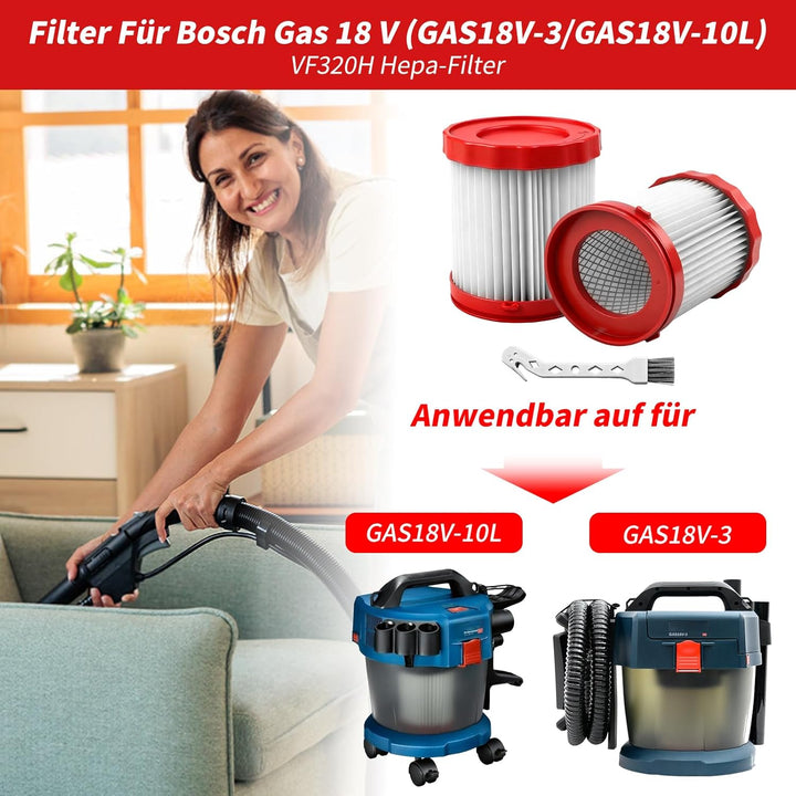 2 Stück HEPA-Filter für Bosch Gas 18 V, GAS18V-3/GAS18V-10L Ersatzfilter, VF320H filter für Bosch, m