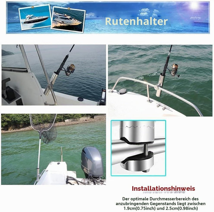 DEWIN Rutenhalter für Boot, Edelstahlboot Angelrutenhalter Zubehör für Schienen 1" bis 1-1/4"