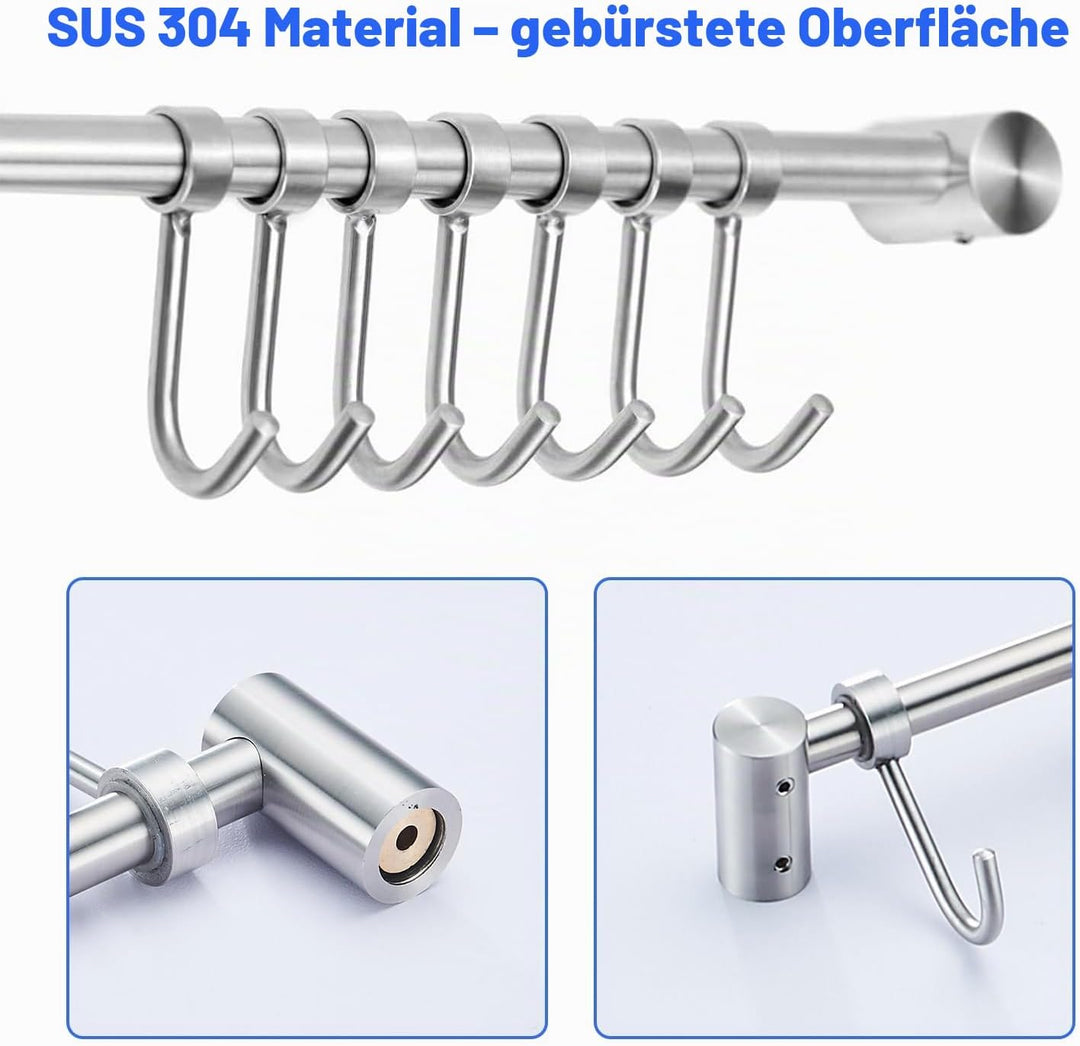 Geschirr hängende Rack mit 10 abnehmbaren Haken, Küche Schiene Pan Hanger Edelstahl Wand montierte M