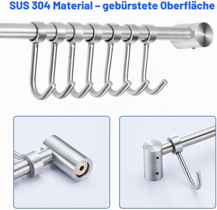Geschirr hängende Rack mit 10 abnehmbaren Haken, Küche Schiene Pan Hanger Edelstahl Wand montierte M