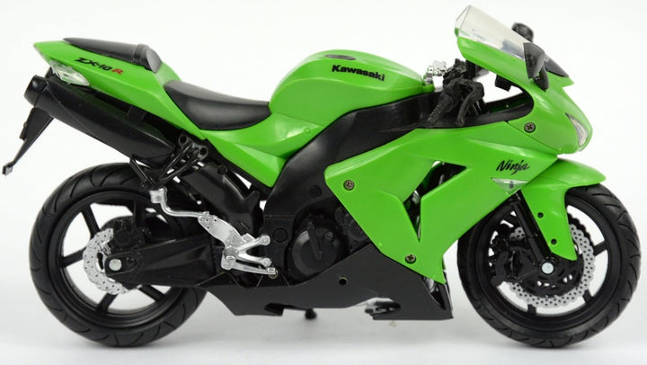 New Ray 42443 A - Kawasaki ZX 10 R / Honda CBR Motorrad, Miniaturfahrzeug, Massstab 1:12, Grün / Sch