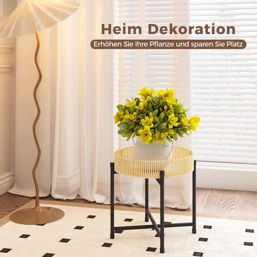 Bamworld Runder Pflanzenständer Rattan Pflanzenregal Pflanztisch Handgewebtes Seil Beistelltisch Cou