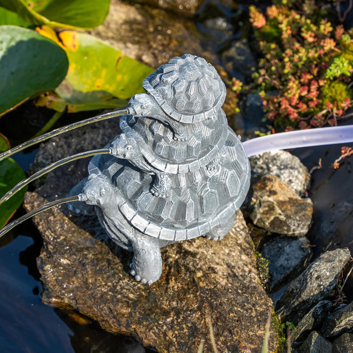 Esotec Solar Wasserspeierset Schildkröten Trio, Stein-grau, inklusive Solar-Pumpensystem, Solarmodul