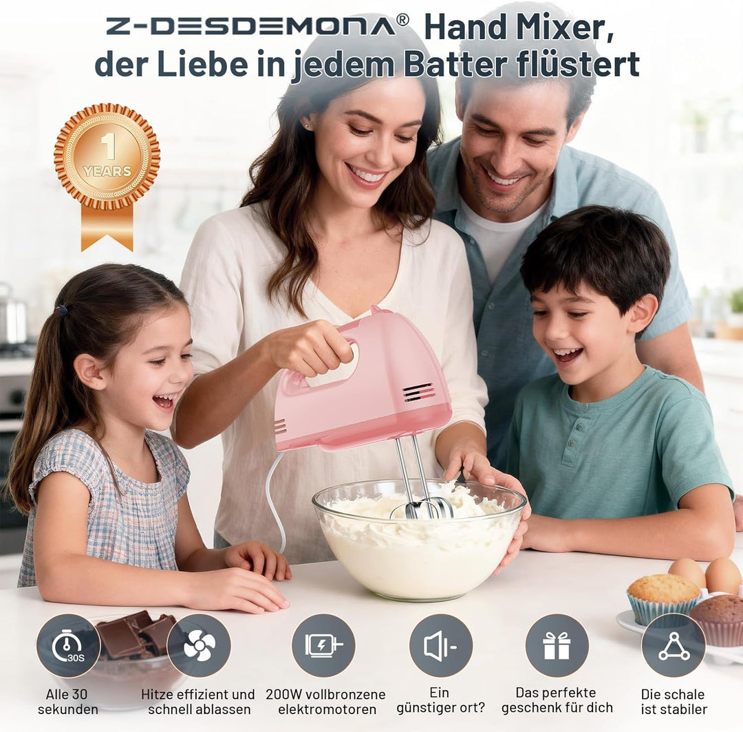 Elektrischer Handmixer, Kleine Lebensmittelmischer 7 Geschwindigkeiten Handmischer, 304 * (2 * Beate