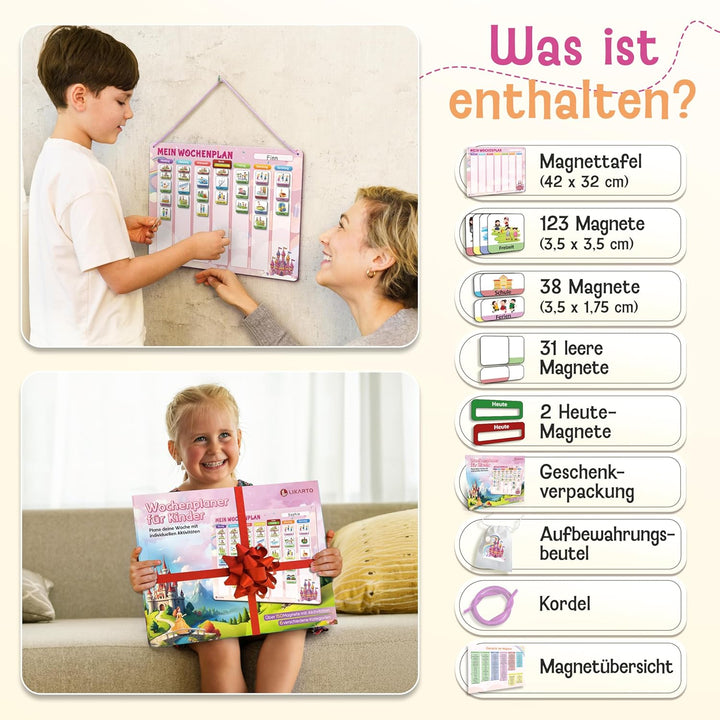LIKARTO Wochenplaner Kinder – [DAS ORIGINAL] – Montessori Aufgabenplaner & Magnettafel – individuell