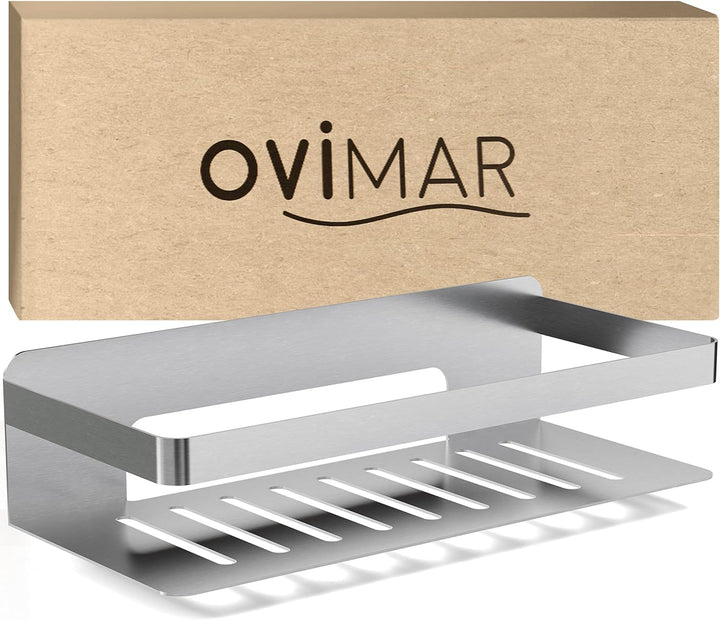 ovimar Duschkorb Christianso | rechteckig | silber | Edelstahl | ohne Bohren | zum Kleben | Duschabl