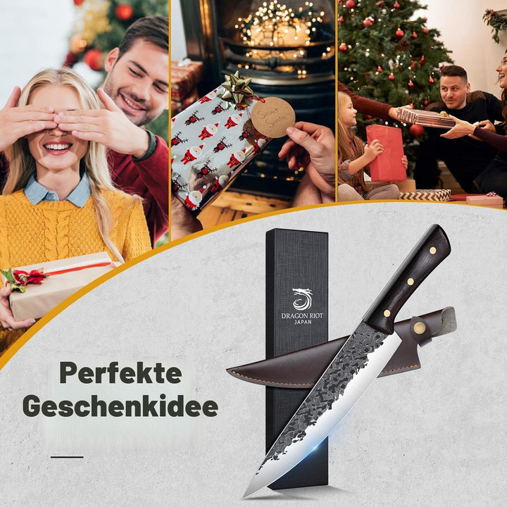 DRAGON RIOT Kochmesser profi Messer, Handgeschmiedet Japanisches Wikinger Messer, Fleischmesser extr