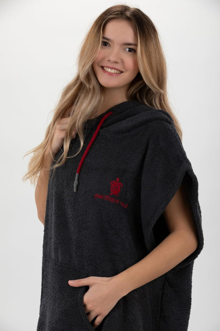 Pacifique Sud - Poncho Dunkelgrau ärmellos - Medium Grösse Coton - Made in Portugal