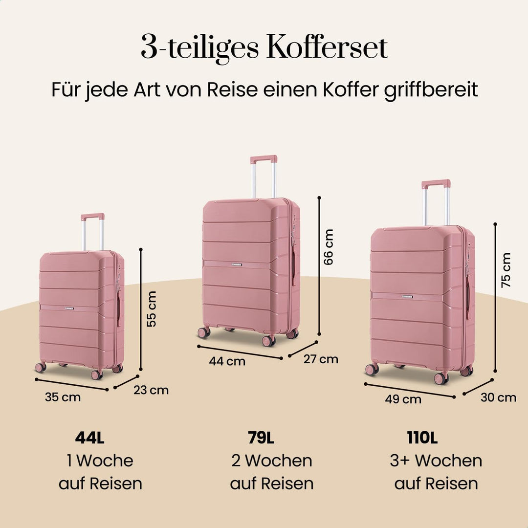 Urban Adventurer Kofferset 3-teilig 232L – Rosa – Hartschalenkoffer mit Zahlenschloss &amp; 4 Rollen Ros