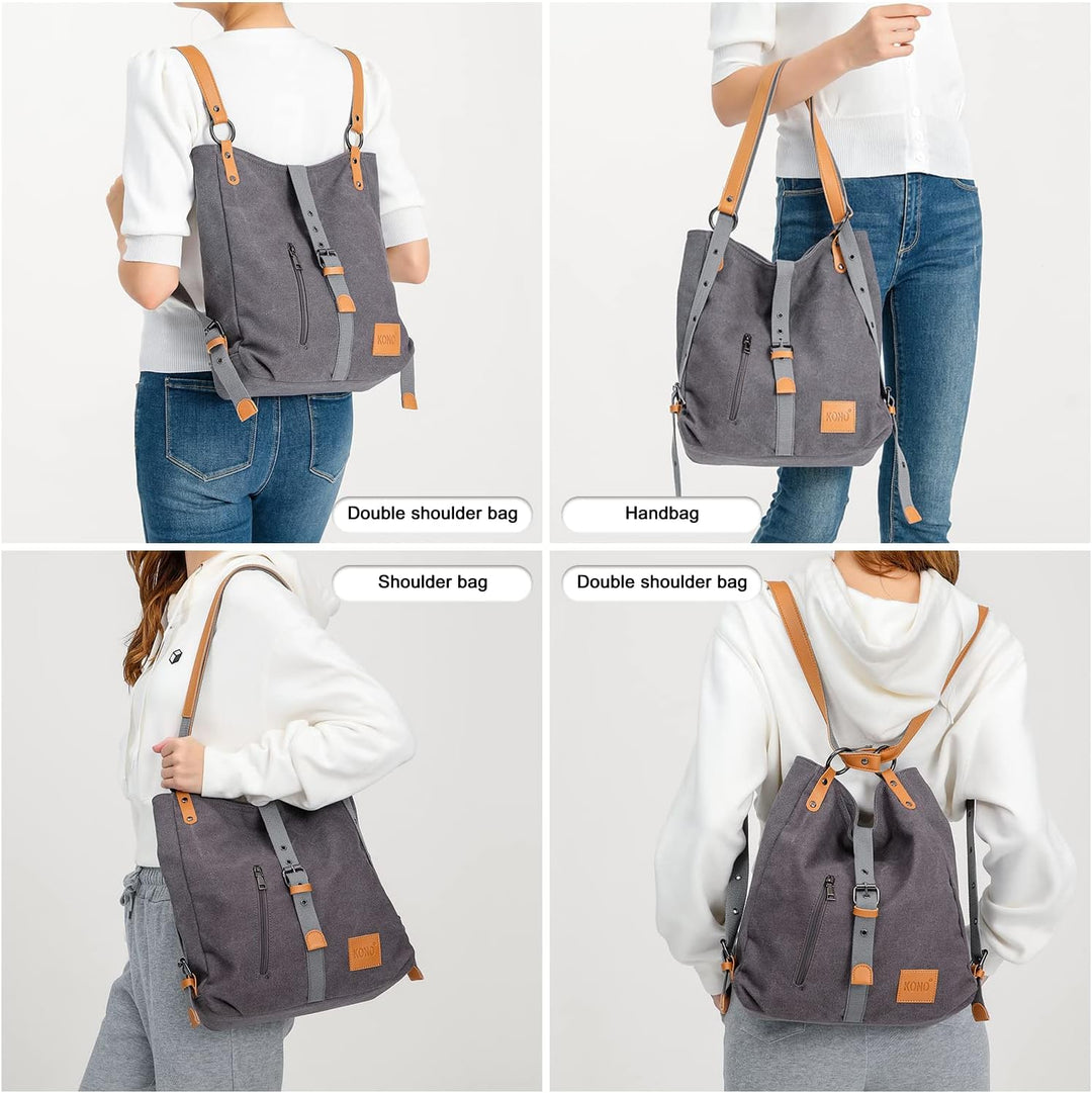 KONO Handtasche Canvas Rucksack Damen Gross Taschen Shopper Schultertaschen Multifunktional Umhängen