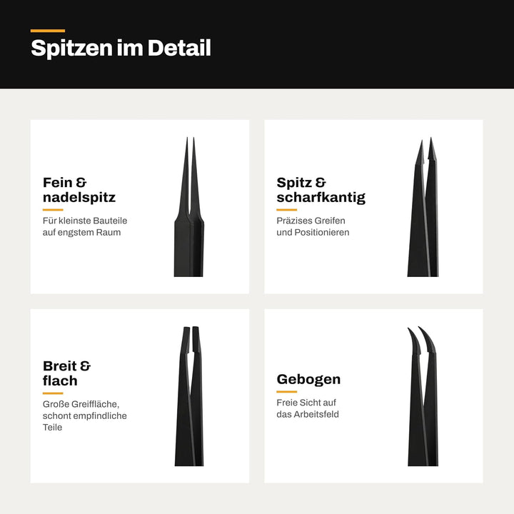 BERNSTEIN ESD Pinzetten Set 7-teilig - Antistatischer Kunststoff, Präzisionspinzette für Elektronik