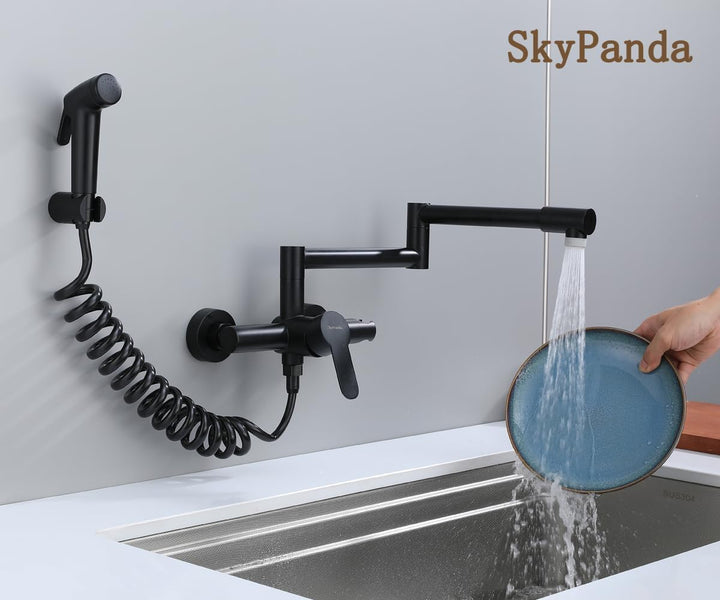 Faltbar Küchenarmatur，Wasserhahn Küche Wandmontage, Spültischarmatur, mit 360° gefaltetem Drehrohr,