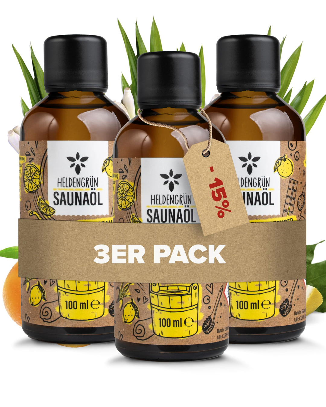 Heldengrün BIO Saunaaufguss Zitruszauber [ECHTE BIO-ÖLE] - Saunaöl mit Mandarine, Zitrone & Lemongra