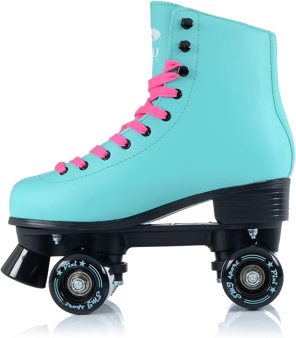 SMJ sport Damen Klassische Retro Rollschuhe | ABEC7 Kugellager | Mint Rosa Mädchen Classic Roller Sk