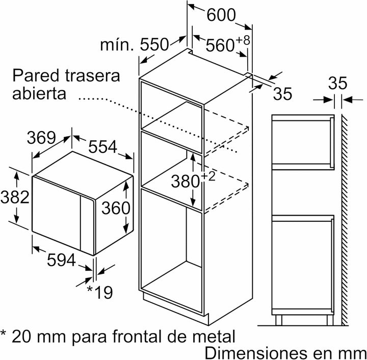 Balay , 3CG5175B2, rahmenlose Einbau-Mikrowelle, 38 cm, 25 l, Aqualisis, linke Seite Ap., weisses Gl