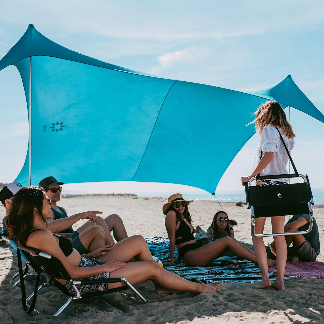 Neso Strandmuschel Gigante 2,5 m hoch 3,3 x 3,3 m | verstärkte Ecken und Kühlfach | Farbe: Blaugrün,