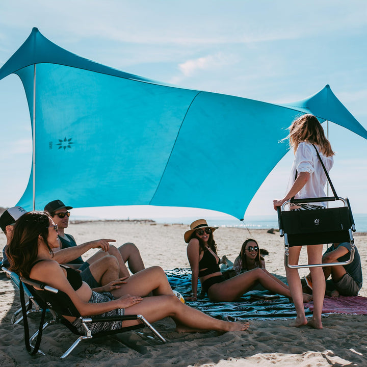 Neso Strandmuschel Gigante 2,5 m hoch 3,3 x 3,3 m | verstärkte Ecken und Kühlfach | Farbe: Blaugrün,