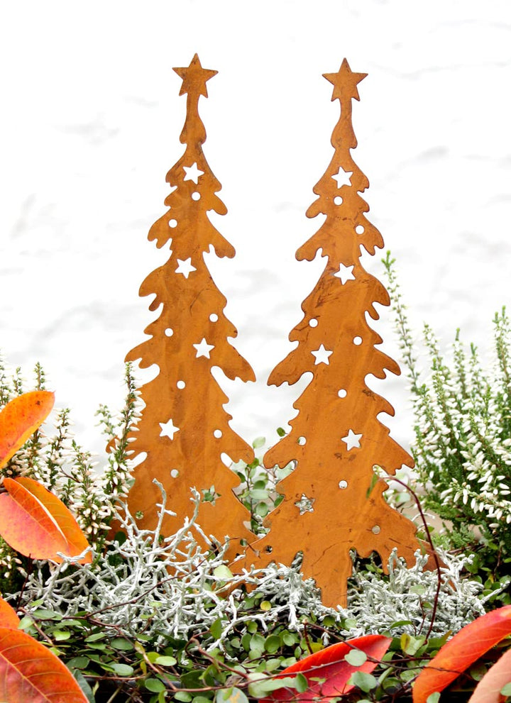 LB H&amp;F Lilienburg 2er Set Weihnachtsdeko Roststecker Rost Metall wetterfest 35cm Tannenbaum Stern (W