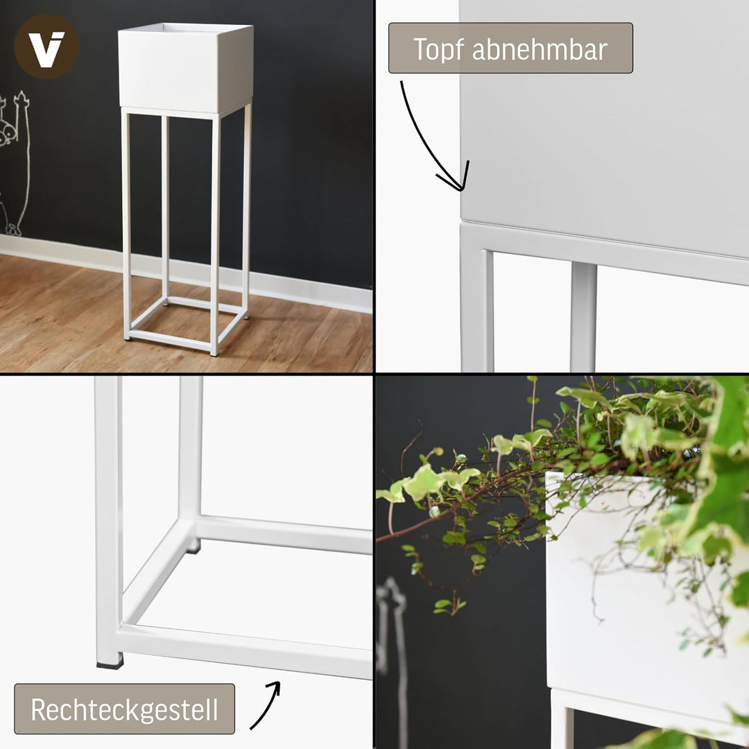 VIVANNO Blumentopf auf Ständer mit Beinen Füssen Elevate Square 79 cm, Weiss, Weiss Matt