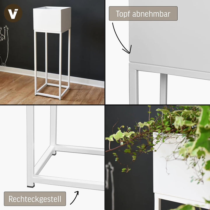 VIVANNO Blumentopf auf Ständer mit Beinen Füssen Elevate Square 79 cm, Weiss, Weiss Matt
