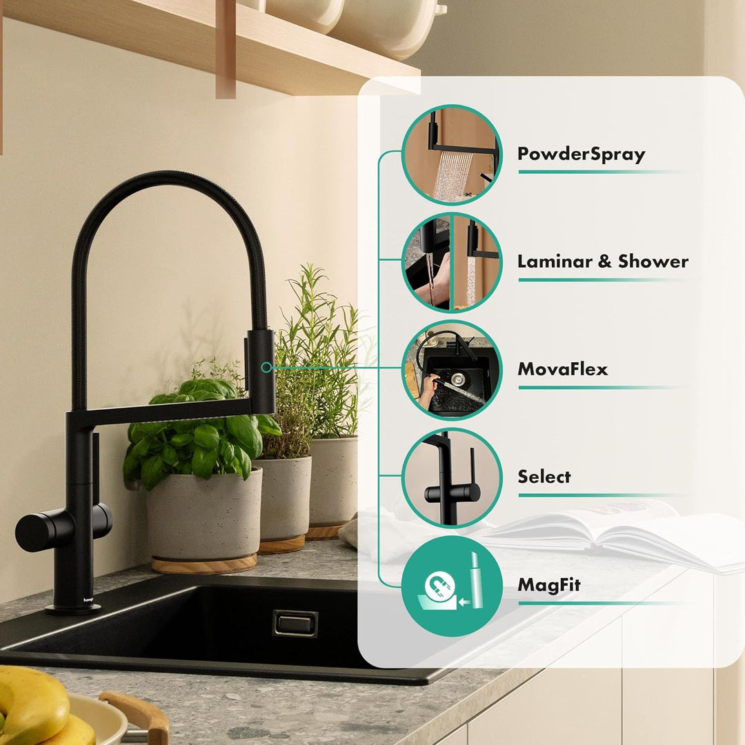 hansgrohe Talis Select M54 PowderSpray Küchenarmatur mit flexiblem Auslauf und Brause, SemiPro, 3 St