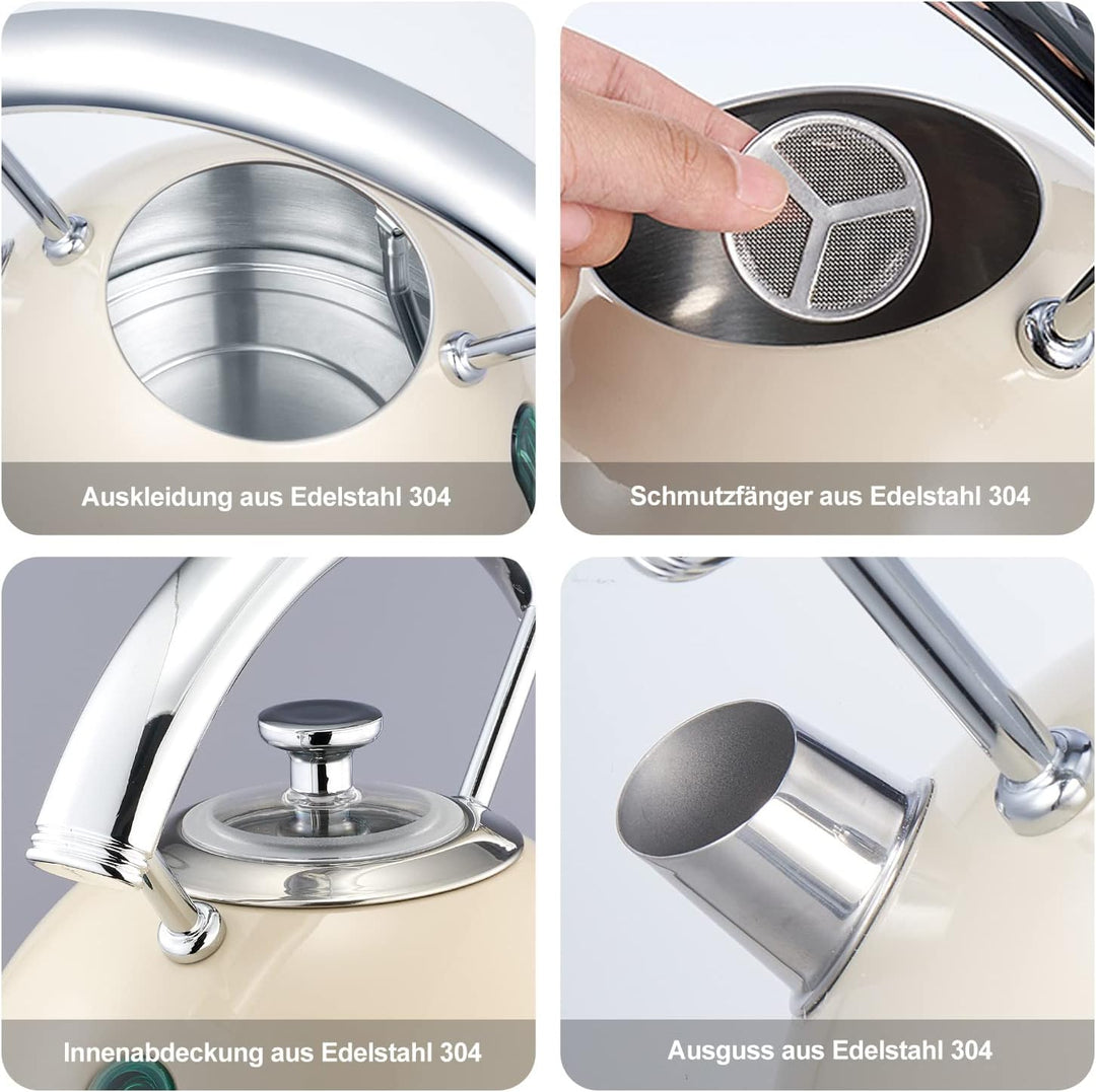 Wiltal Wasserkocher Retro, Edelstahl Design-Wasserkocher aus Elektrischer, Toaster Wasserkocher set